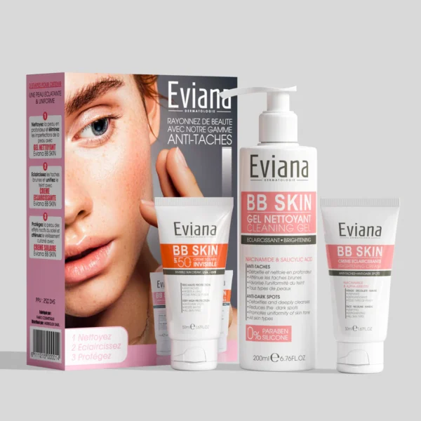 Eviana Crème Eclaircissante + Gel Nettoyant + Ecran Invisible PACK